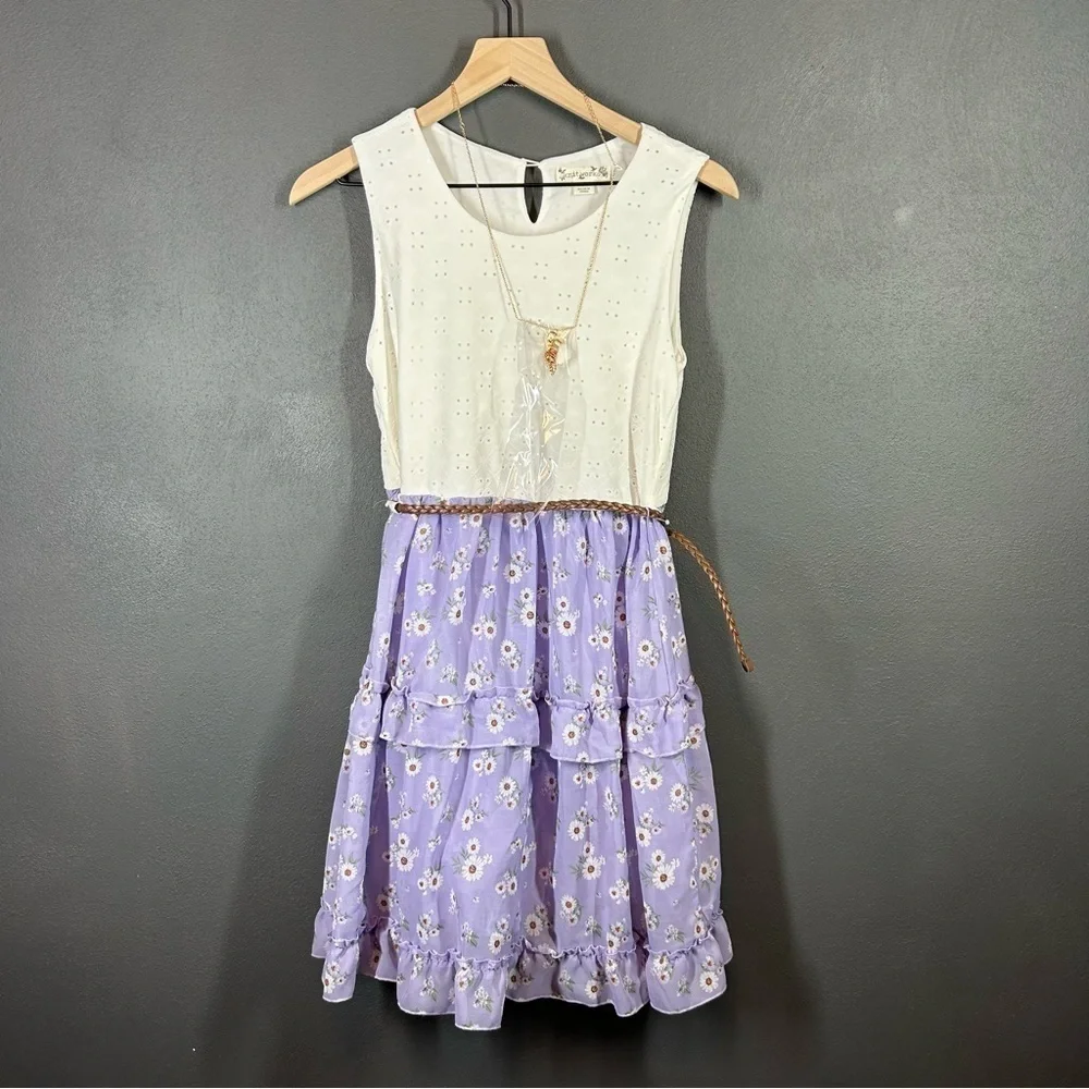 Knit Works Girls Eyelet Lavender Floral Dress